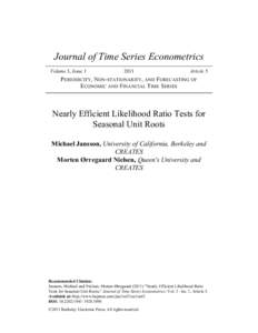 Journal of Time Series Econometrics Volume 3, IssueArticle 5