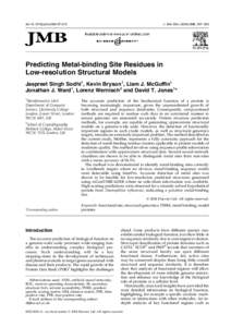 doi:j.jmbJ. Mol. Biol, 307–320 Predicting Metal-binding Site Residues in Low-resolution Structural Models