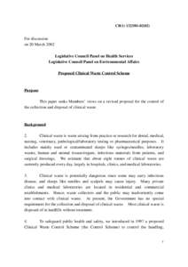 CB[removed])  For discussion on 20 March 2002 Legislative Council Panel on Health Services Legislative Council Panel on Environmental Affairs