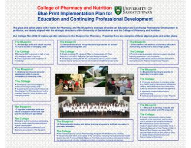 College of Pharmacy and Nutrition Blue Print Implementation Plan for Education and Continuing Professional Development The goals and action plans in the Vision for Pharmacy, and the Blueprint’s strategic direction on E