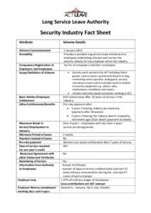Long Service Leave Authority  Security Industry Fact Sheet Attribute  Scheme Details