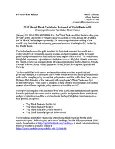 Think Tanks and Civil Societies Program / James McGann / Brookings Institution / Chatham House / Politics of the United States / Center for Strategic and International Studies / The Diplomatic Courier / Center for the National Interest / Think tanks / International relations / Civil society