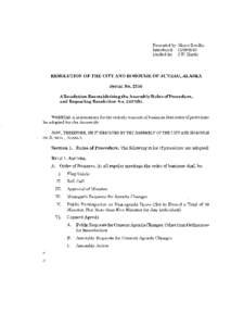 Presented by: Mayor Botelho Introduced: [removed]Drafted by: J. W. Hartle RESOLUTION OF THE CITY AND BOROUGH OF JUNEAU, ALASKA Serial No. 2550