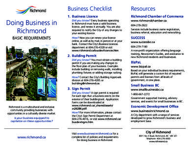 Business Checklist  Resources 1.	 Business Licence