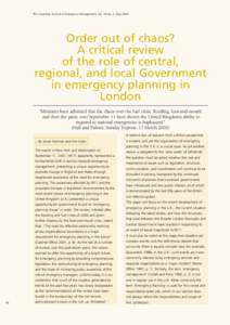 The Australian Journal of Emergency Management, Vol. 18 No. 2, May[removed]Order out of chaos? A critical review of the role of central, regional, and local Government