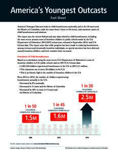 America’s Youngest Outcasts Fact Sheet America’s Youngest Outcasts looks at child homelessness nationally and in the 50 states and the District of Columbia, ranks the states from 1 (best) to 50 (worst), and examines 