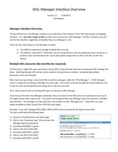 WEL Manager Interface Overview VersionPhil Malone.  Manager Interface Overview.