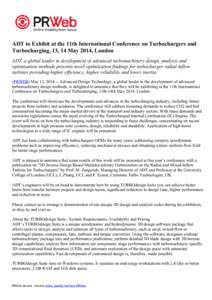 ADT to Exhibit at the 11th International Conference on Turbochargers and Turbocharging, 13, 14 May 2014, London ADT, a global leader in development of advanced turbomachinery design, analysis and optimization methods pre