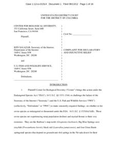 Case 1:12-cv[removed]Document 1 Filed[removed]Page 1 of 16  UNITED STATES DISTRICT COURT FOR THE DISTRICT OF COLUMBIA  CENTER FOR BIOLOGICAL DIVERSITY,