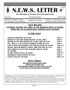 N.E.W.S. LETTER The Publication of the North East Weak Signal Group JAN 2003 VOLUME ELEVEN