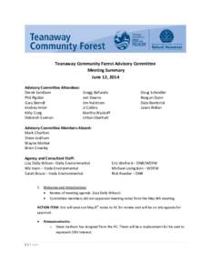 Teanaway Community Forest Advisory Committee Meeting Summary June 12, 2014 Advisory Committee Attendees: Derek Sandison Phil Rigdon