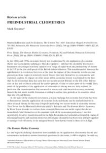 Review article  PREINDUSTRIAL CLIOMETRICS Mark Koyama*  Maristella Botticini and Zvi Eckstein, The Chosen Few: How Education Shaped Jewish History,