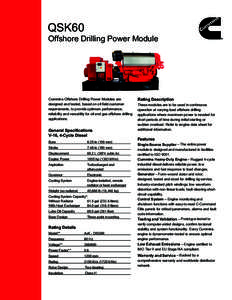 QSK60 Offshore Drilling Power Module Cummins Offshore Drilling Power Modules are designed and tested, based on oil field customer requirements, to provide optimum performance,