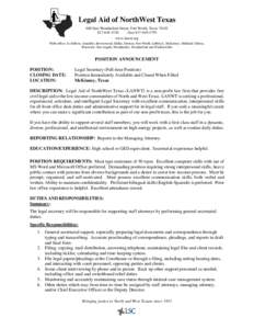 Legal Aid of NorthWest Texas 600 East Weatherford Street, Fort Worth, Texas[removed]4740 (fax[removed]www.lanwt.org With offices in Abilene, Amarillo, Brownwood, Dallas, Denton, Fort Worth, Lubbock, McKinney,