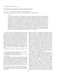 Limnol. Oceanogr., 44(3, part 2), 1999, 864–877 q 1999, by the American Society of Limnology and Oceanography, Inc. Synergism and antagonism among multiple stressors C. L. Folt, C. Y. Chen, M. V. Moore,1 and J. Burnafo