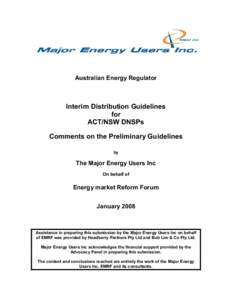 Australian Energy Regulator  Interim Distribution Guidelines for ACT/NSW DNSPs Comments on the Preliminary Guidelines