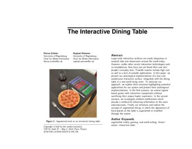 The Interactive Dining Table  Florian Echtler University of Regensburg Chair for Media Informatics 