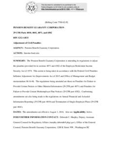 This document is scheduled to be published in the Federal Register onand available online at http://federalregister.gov/a, and on FDsys.gov [Billing CodeP] PENSION BENEFIT GUARANTY CORPORA