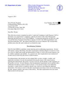 Office of Labor-Management Standards Cleveland District Office 1240 East 9th Street, Suite 831 Cleveland, OH[removed]5455 Fax: ([removed]