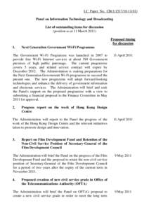 LC Paper No. CB[removed]) Panel on Information Technology and Broadcasting List of outstanding items for discussion (position as at 11 March[removed]Proposed timing for discussion