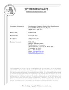 Department of Commerce (DOC) Office of the Inspector General (OIG) Weekly Activity Reports, JanuaryJune 2014