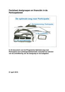 Factsheet doelgroepen en financiën in de Participatiewet In dit document van het Programma Optimale weg naar Participatie wort achtergrondinformatie verschaft ten aanzien van de ontwikkeling van de doelgroep en de budge