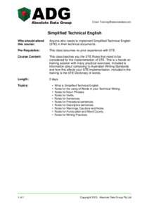 Email:   Simplified Technical English Who should attend this course: