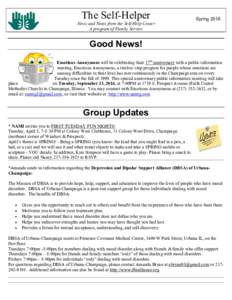 The Self-Helper  Spring 2016 News and Notes from the Self-Help Center A program of Family Service