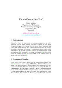 When is Chinese New Year? Helmer Aslaksen Department of Mathematics