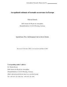 Atmospheric Research, Manuscript No.  An updated estimate of tornado occurrence in Europe