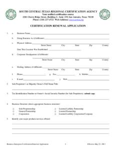 SOUTH CENTRAL TEXAS REGIONAL CERTIFICATION AGENCY Your unified certification source 3201 Cherry Ridge Street, Building C, Suite 319, San Antonio, TexasPhoneWeb Address: www.sctrca.org  CERTIFICATIO