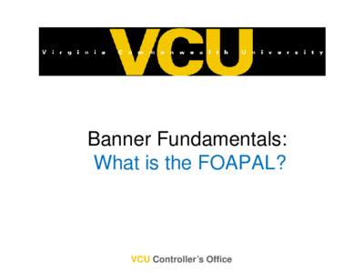 Banner Fundamentals: What is the FOAPAL? VCU Controller’s Office  What is FOAPAL?