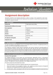 Humanitarian aid / Occupational safety and health / Sociology / Political geography / Legazpi /  Albay / Australian Red Cross / Philippines / Volunteering / International Red Cross and Red Crescent Movement / Philanthropy / Disaster preparedness / Emergency management