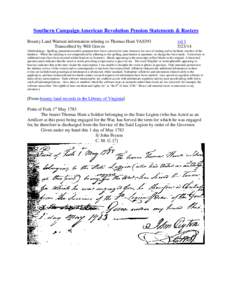 Southern Campaign American Revolution Pension Statements & Rosters Bounty Land Warrant information relating to Thomas Hunt VAS393 Transcribed by Will Graves vsl[removed]