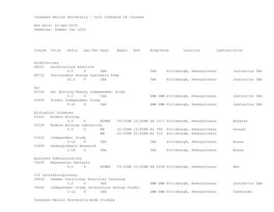 Carnegie Mellon University - Full Schedule Of Classes Run Date: 12-apr-2015 Semester: Summer Two 2015 Course