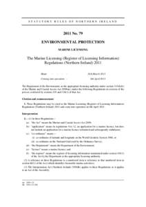 STATUTORY RULES OF NORTHERN IRELANDNo. 79 ENVIRONMENTAL PROTECTION MARINE LICENSING