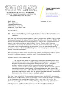 FRANK H MURKOWSKI GOVERNOR DEPARTMENT OF NATURAL RESOURCES OFFICE OF PROJECT MANAGEMENT AND PERMITTING ANILCA IMPLEMENTATION PROGRAM