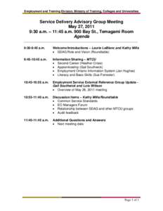 Service Delivery Advisory Group Meeting May 27, 2011 Agenda