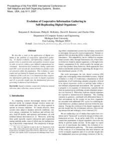 Proceedings of the First IEEE International Conference on Self-Adaptive and Self-Organizing Systems, Boston, Mass., USA, July 9-11, 2007. Evolution of Cooperative Information Gathering in Self-Replicating Digital Organis