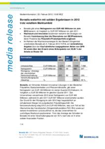 Medieninformation | 25. Februar 2013, 10:00 MEZ  Borealis weiterhin mit soliden Ergebnissen in 2012