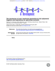 Downloaded from www.genesdev.org on March 11, [removed]Published by Cold Spring Harbor Laboratory Press  The mechanism of outer membrane penetration by the eubacterial flagellum and implications for spirochete evolution Fa