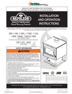 1 INSTALLER: LEAVE THIS MANUAL WITH THE APPLIANCE CONSUMER: RETAIN THIS MANUAL FOR FUTURE REFERENCE INSTALLATION AND OPERATION