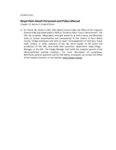 Content from:    Royal Palm Beach Personnel and Policy Manual  Chapter 12, Section 1, Code of Ethics   