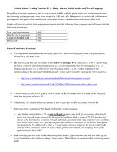 Middle School Grading Practices ELA, Math, Science, Social Studies and World Language In an effort to ensure consistency and accuracy across middle schools, grade levels, and within content areas, the following grading p