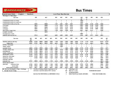 Bus Times Llandrindod Wells - Kington Mondays to Saturdays Service