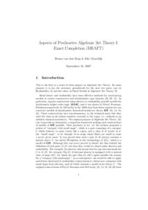 Aspects of Predicative Algebraic Set Theory I: Exact Completion (DRAFT) Benno van den Berg & Ieke Moerdijk September 24, 