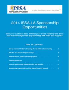 2014 ISSA-LA Sponsorship Opportunities Grow your customer base, enhance your brand visibility and drive