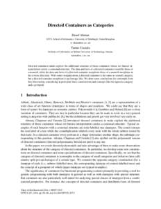 Directed Containers as Categories Danel Ahman LFCS, School of Informatics, University of Edinburgh, United Kingdom   Tarmo Uustalu