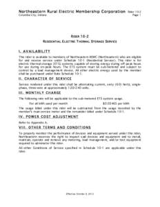 Northeastern Rural Electric Membership Corporation Columbia City, Indiana Rider 10-2 Page 1