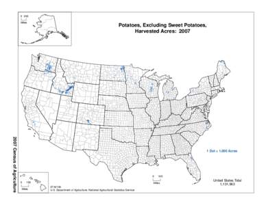 0 200 Miles Potatoes, Excluding Sweet Potatoes, Harvested Acres: 2007